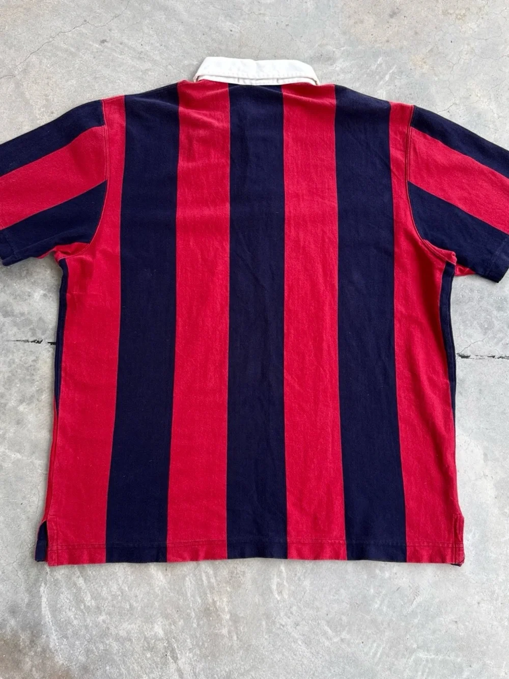 Vintage Polo Ralph Lauren Red Navy Stripe Short Sleeve Rugby Shirt Mens